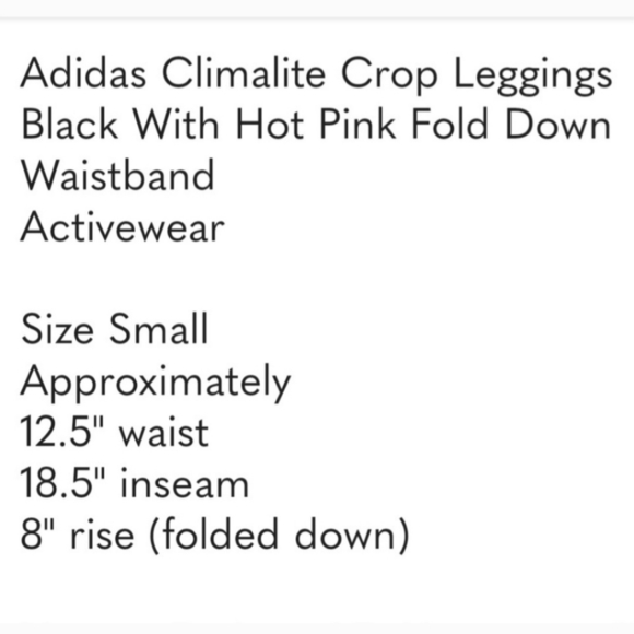 Adidas Climalite Capri Leggings Black/ Pink Waistband Size S Adidas - Picture 7 of 10